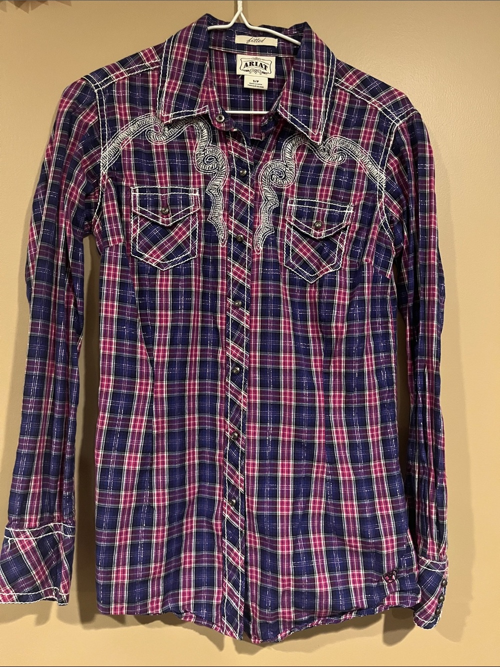 Ariat Girls' Purple and Pink Plaid Western Snap Shirt